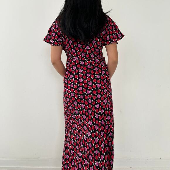 Zara Red Pink and Black Floral Print Maxi Dress size Small Rose - Picture 2 of 11